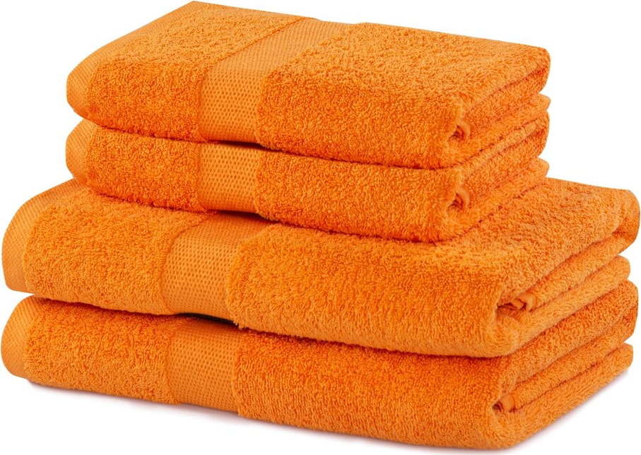 Oranžové froté bavlněné ručníky a osušky v sadě 4 ks Marina – DecoKing DecoKing