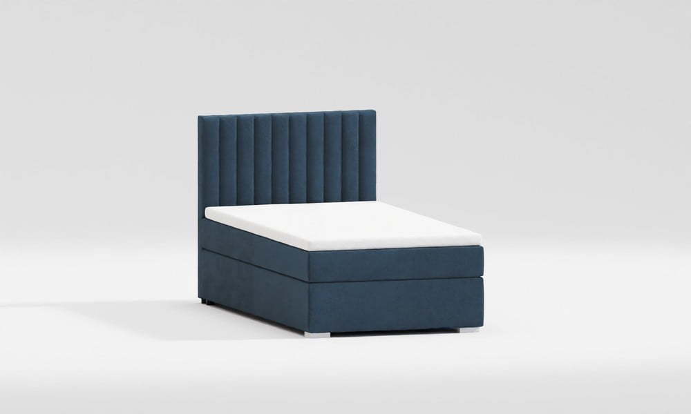 Tmavě modrá čalouněná jednolůžková postel s úložným prostorem s roštem 90x200 cm Bunny – Ropez Ropez