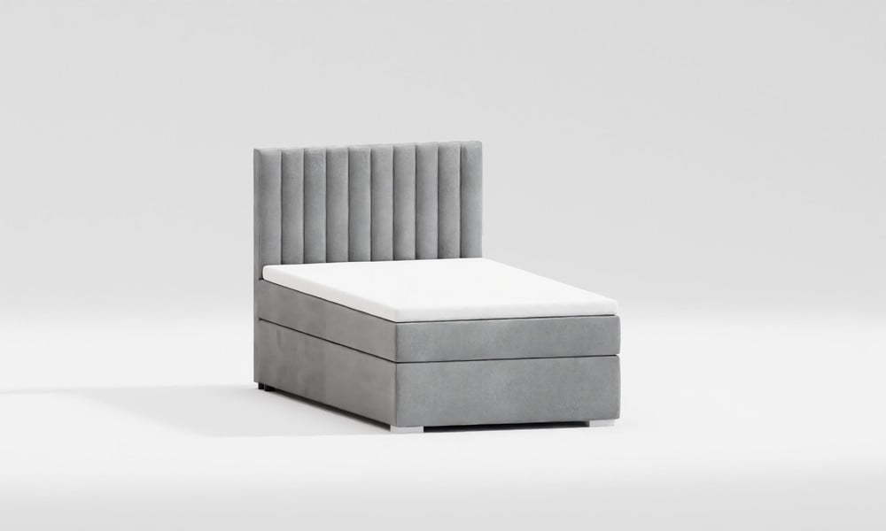 Světle šedá čalouněná jednolůžková postel s úložným prostorem s roštem 100x200 cm Bunny – Ropez Ropez