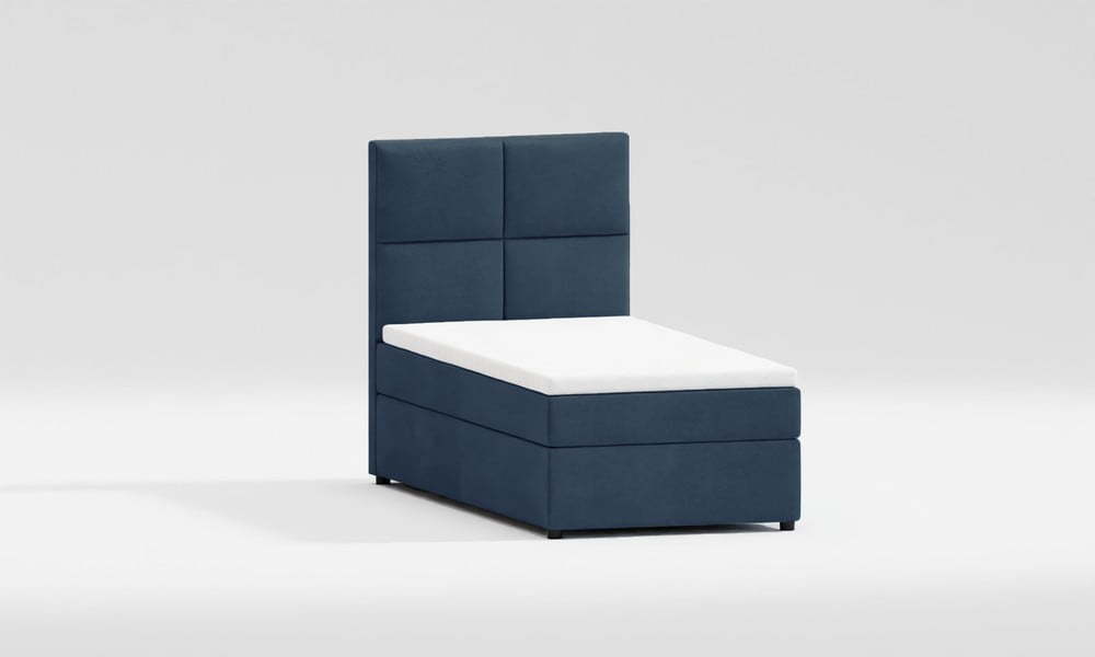 Tmavě modrá čalouněná jednolůžková postel s úložným prostorem s roštem 90x200 cm Lena – Ropez Ropez