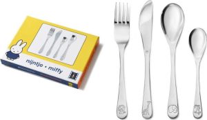 Nerezov&yacute; dětsk&yacute; př&iacute;bor ve stř&iacute;brn&eacute; barvě 4 ks Miffy Zoo &ndash; Zilverstad Zilverstad