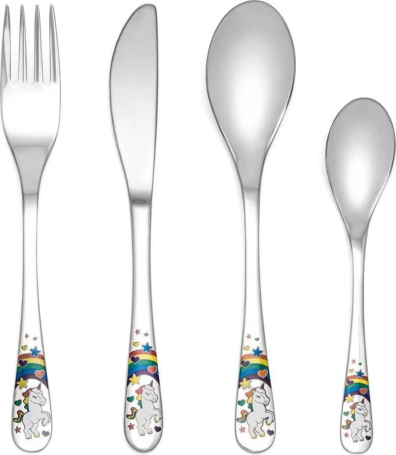 Nerezový dětský příbor ve stříbrné barvě 4 ks Unicorn – Zilverstad
