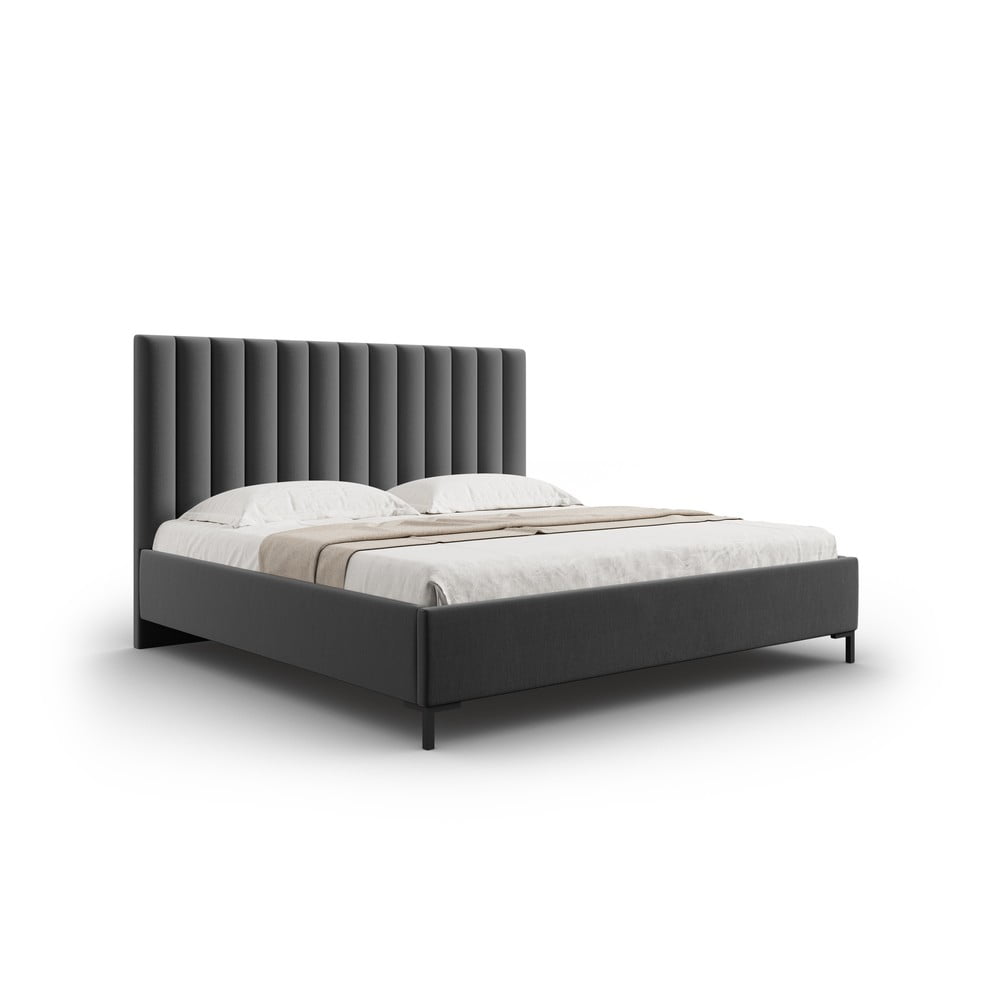 Tmavě šedá čalouněná dvoulůžková postel s úložným prostorem s roštem 200x200 cm Casey – Mazzini Beds Mazzini Beds