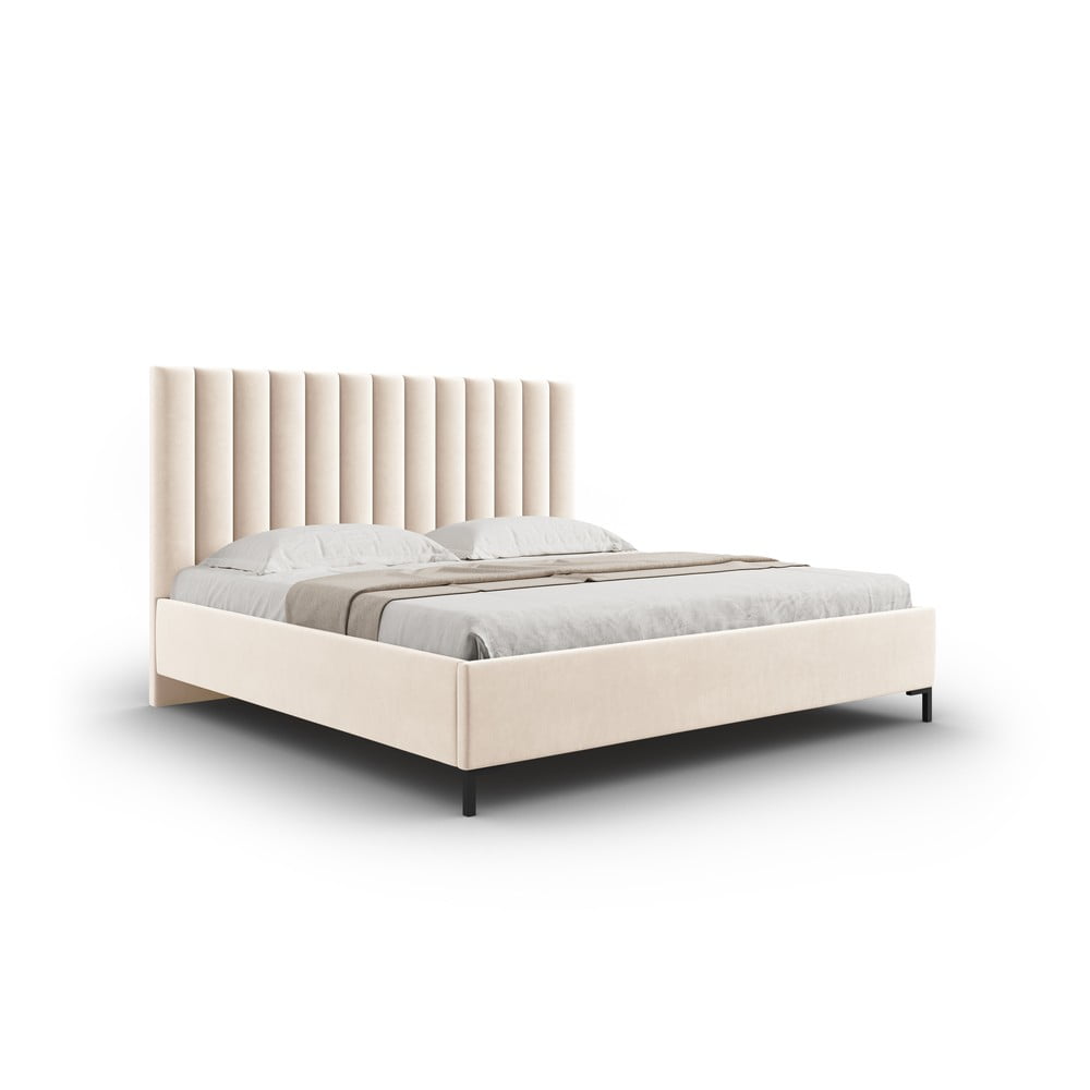 Béžová čalouněná dvoulůžková postel s úložným prostorem s roštem 200x200 cm Casey – Mazzini Beds Mazzini Beds