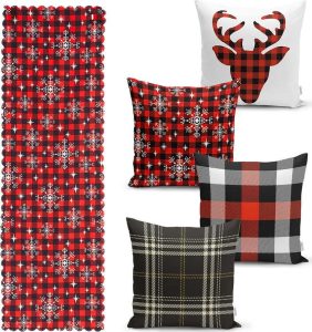 Sada 4 vánočních povlaků na polštář a běhounu na stůl Minimalist Cushion Covers Snowflake Minimalist Cushion Covers