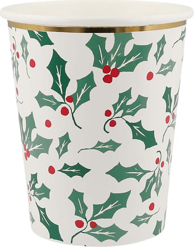 Papírové jednorázové kelímky v sadě 8 ks Holly Pattern – Meri Meri Meri Meri