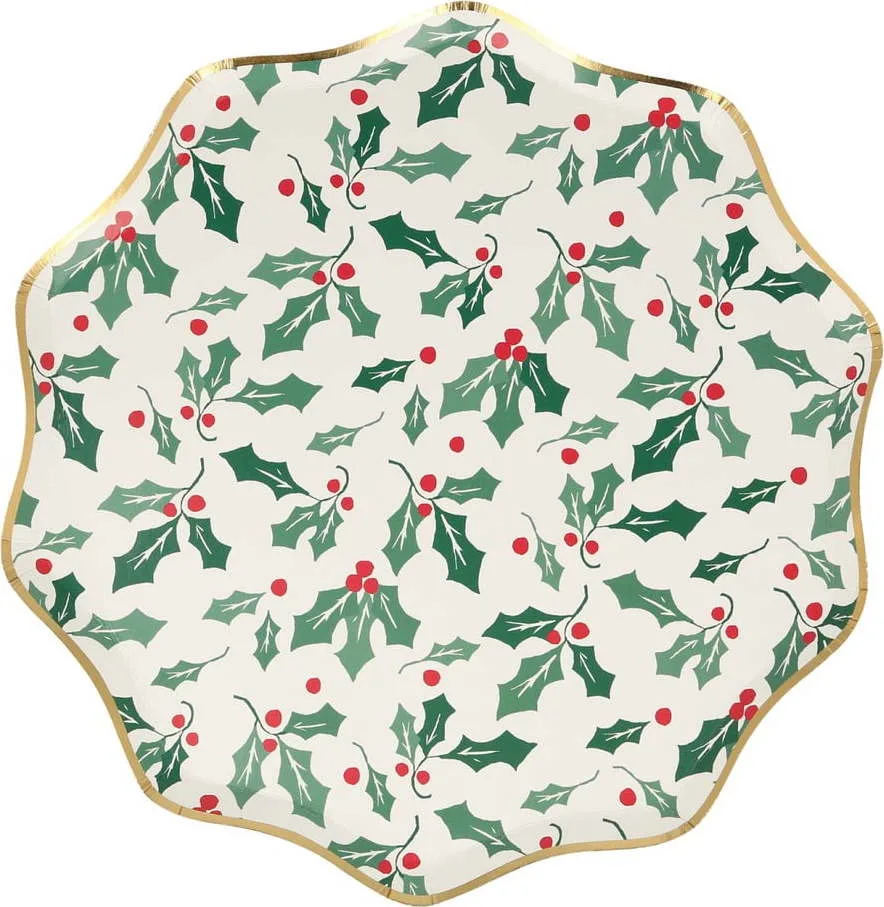 Papírové jednorázové tácky v sadě 8 ks Holly Pattern – Meri Meri