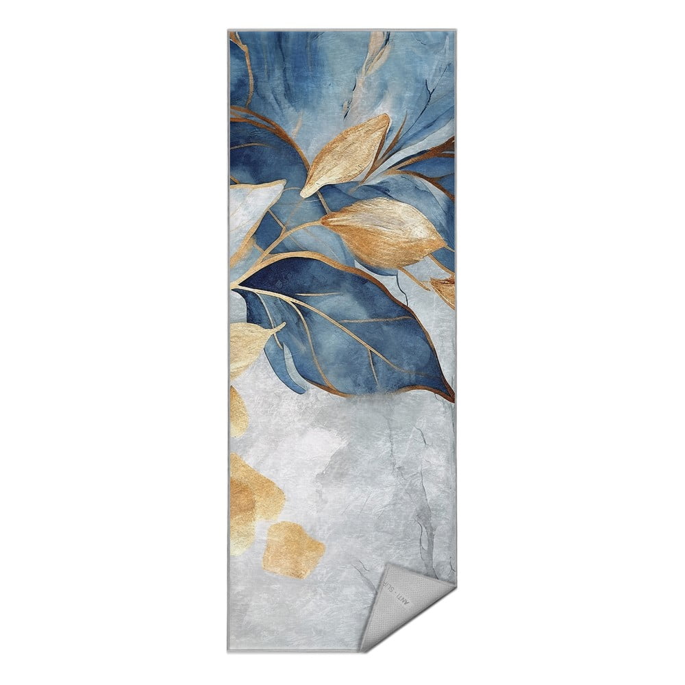 Pratelný běhoun v modré a zlaté barvě 80x200 cm Golden Leaves – Mila Home Mila Home