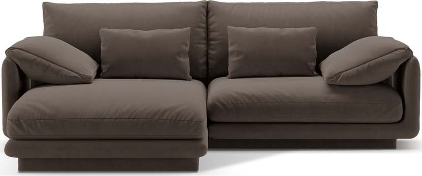 Hnědá sametová rohová pohovka (levý roh/s lenoškou) Torino – Micadoni Micadoni