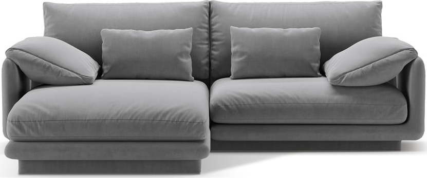 Světle šedá sametová rohová pohovka (levý roh/s lenoškou) Torino – Micadoni Micadoni