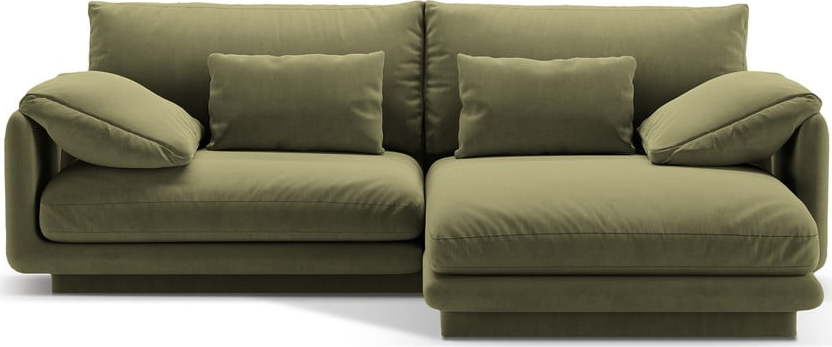 Světle zelená sametová rohová pohovka (pravý roh/s lenoškou) Torino – Micadoni Micadoni