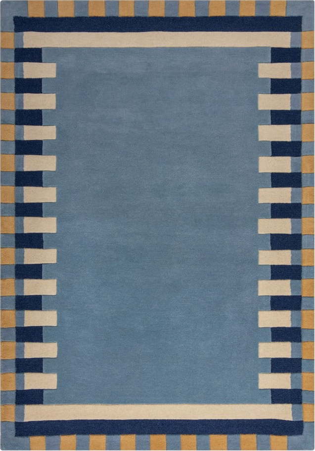 Modrý ručně tkaný vlněný koberec 120x170 cm Kai Wool Border – Flair Rugs Flair Rugs