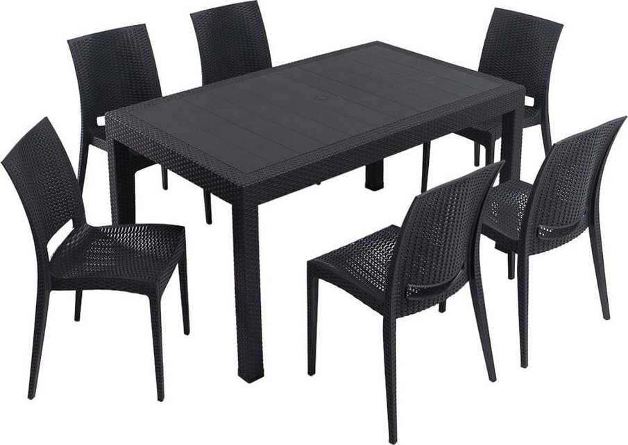 Antracitový zahradní jídelní set z umělého ratanu pro 6 Rattan – Floriane Garden FLORIANE GARDEN