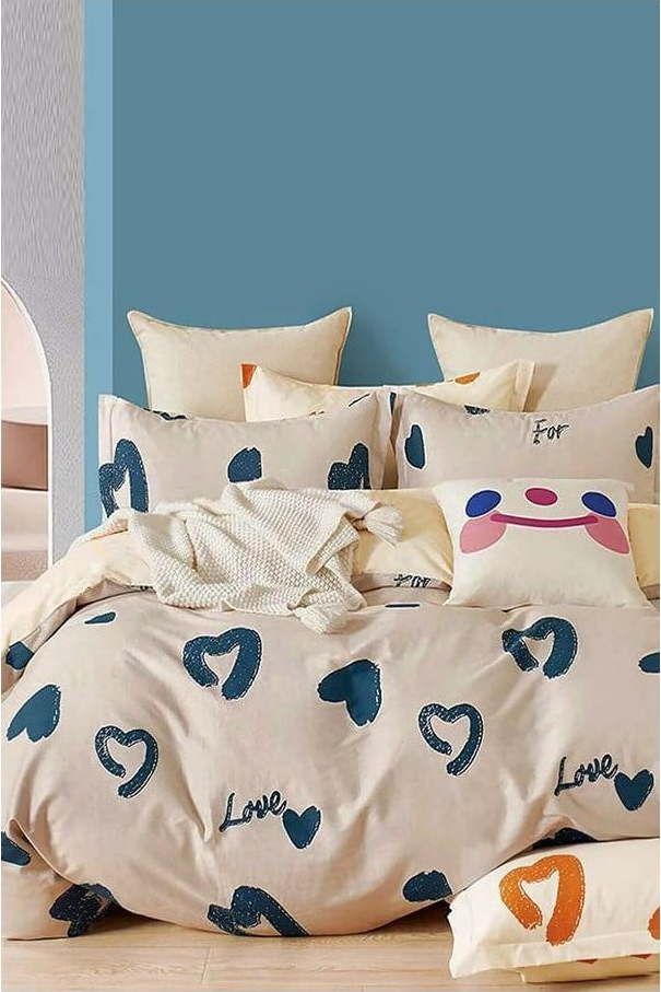 Béžové prodloužené povlečení na dvoulůžko z bavlny Renforcé s prostěradlem/4dílné 200x220 cm Amore – Mila Home Mila Home
