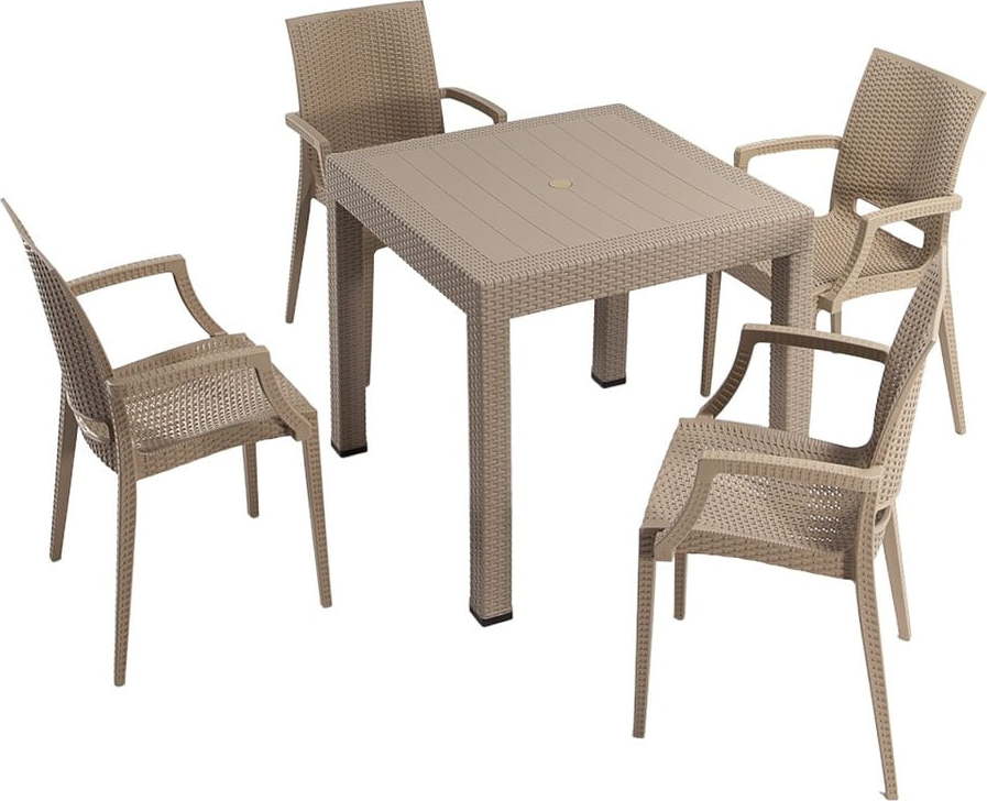 Béžový zahradní jídelní set z umělého ratanu pro 4 Rattan – Floriane Garden FLORIANE GARDEN