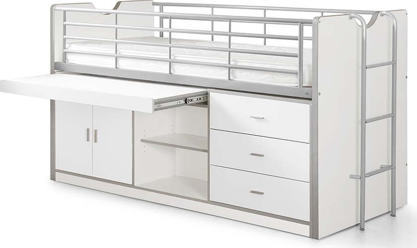 Bílá vyvýšená dětská postel s úložným prostorem s roštem 90x200 cm Bonny – Vipack Vipack
