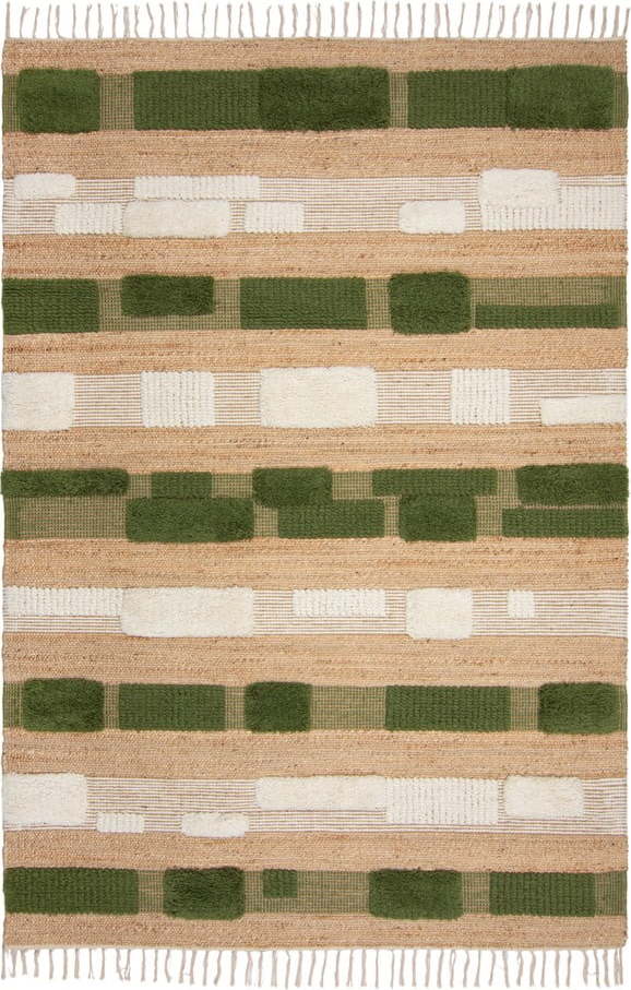 Ručně tkaný koberec s příměsí juty v zeleno-přírodní barvě 120x170 cm Medina Blocks – Flair Rugs Flair Rugs