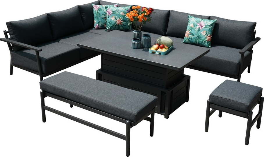 Tmavě šedý hliníkový zahradní lounge set pro 9 Tampa – Rojaplast Rojaplast