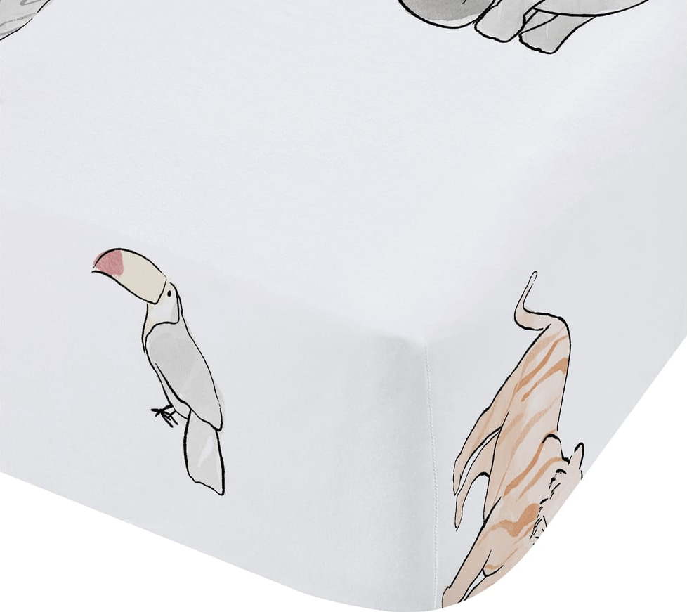 Bílé napínací bavlněné dětské prostěradlo na jednolůžko 90x190 cm Zoo Animals – Bianca Bianca