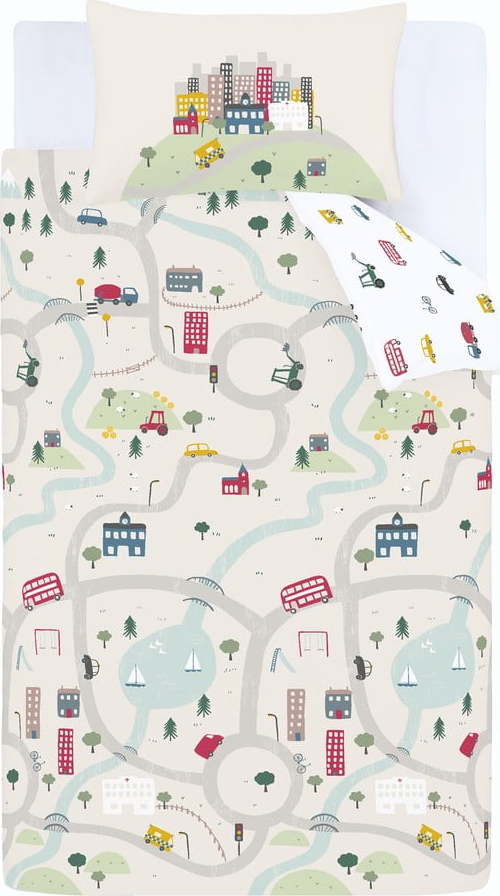 Bílo-béžové bavlněné dětské povlečení do postýlky 120x150 cm Transport – Bianca Bianca