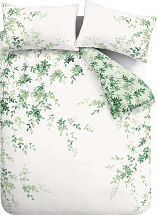 Bílo-zelené bavlněné prodloužené povlečení na dvoulůžko 230x220 cm Scenic Leaves – RHS RHS