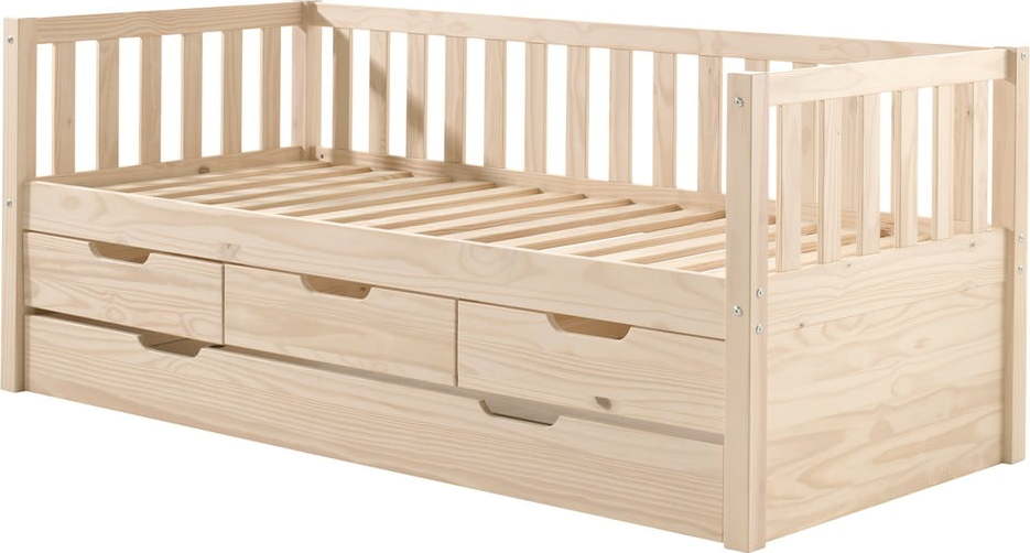 Dětská postel z borovicového dřeva s výsuvným lůžkem s úložným prostorem s roštem v přírodní barvě 90x200 cm Fritz – Vipack Vipack