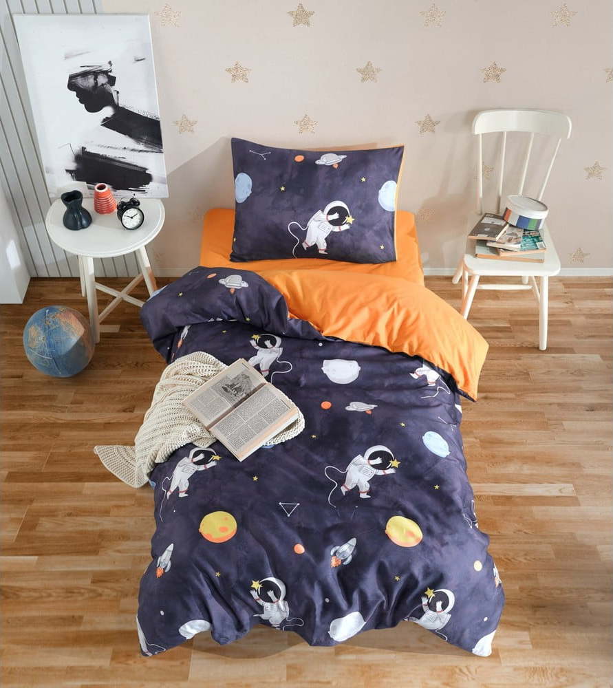Dětské povlečení na jednolůžko v tmavě modré a oranžové barvě 140x200 cm Astron – Mijolnir Mijolnir