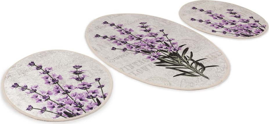 Fialovo-béžové koupelnové předložky v sadě 3 ks 60x100 cm Lavender – Foutastic Foutastic