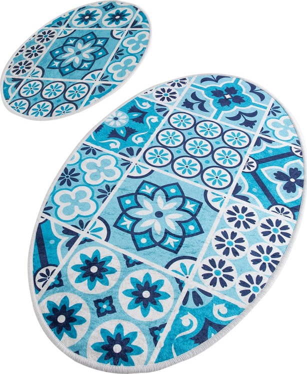 Modré koupelnové předložky v sadě 2 ks 60x100 cm Ceramic – Foutastic Foutastic