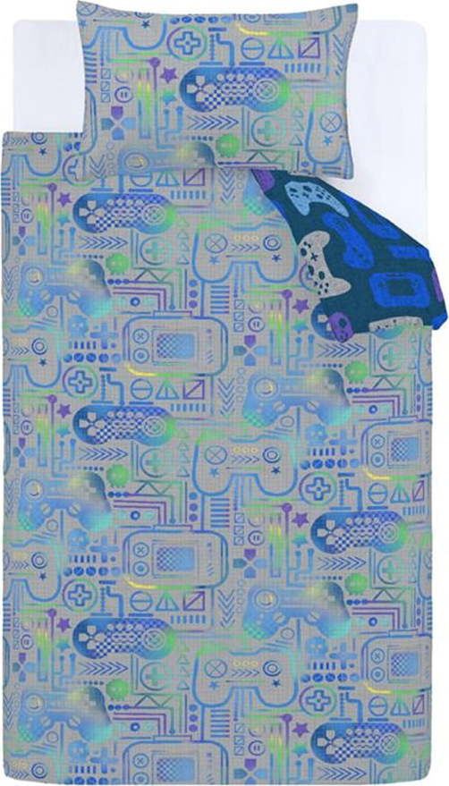 Modro-šedé dětské povlečení na jednolůžko z mikrovlákna 135x200 cm Gamer – Catherine Lansfield Catherine Lansfield