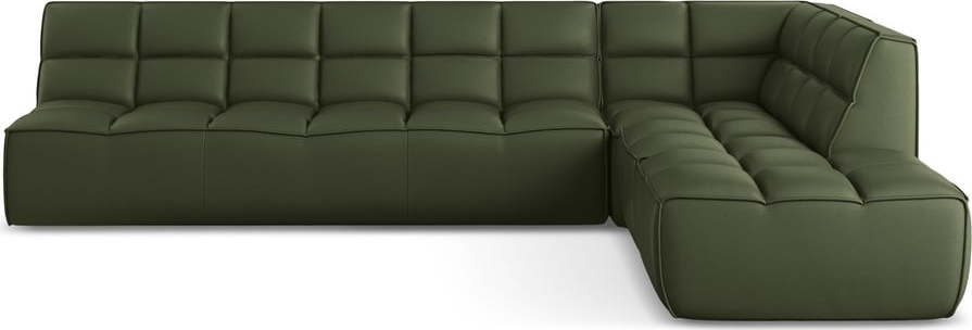 Zelená modulární rohová pohovka z imitace kůže (variabilní roh) Kalai – Makamii Makamii