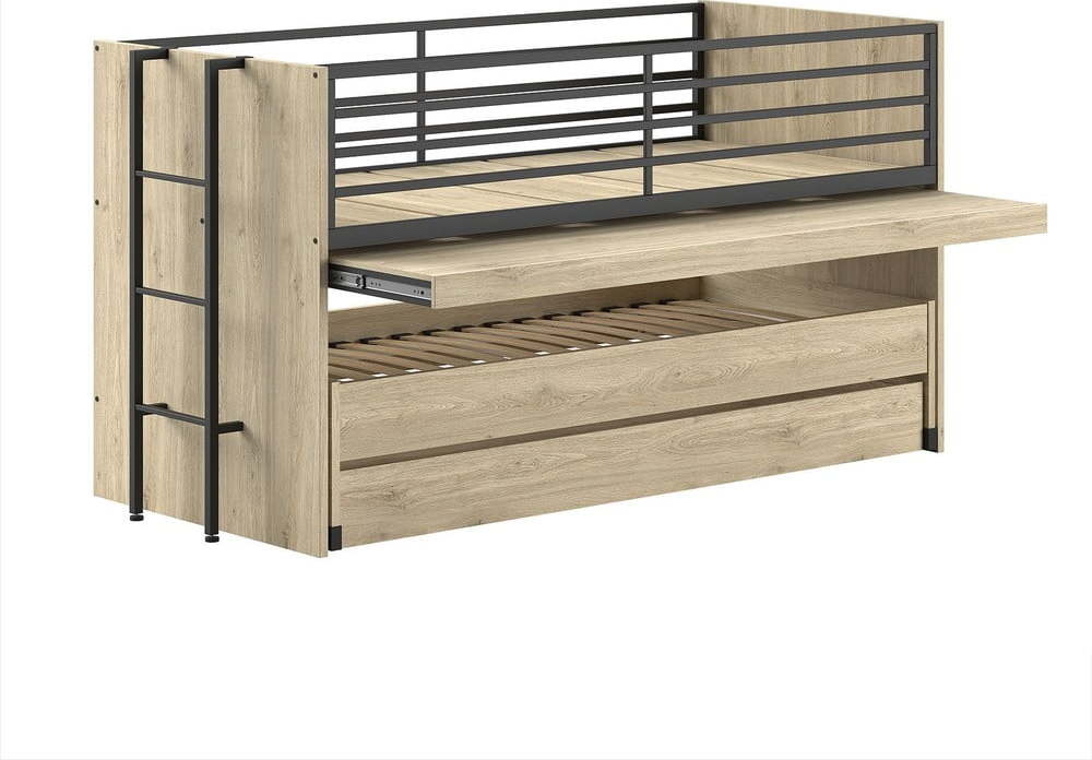 Patrová dětská postel s výsuvným lůžkem s roštem v přírodní barvě 90x200 cm Sam – Vipack Vipack