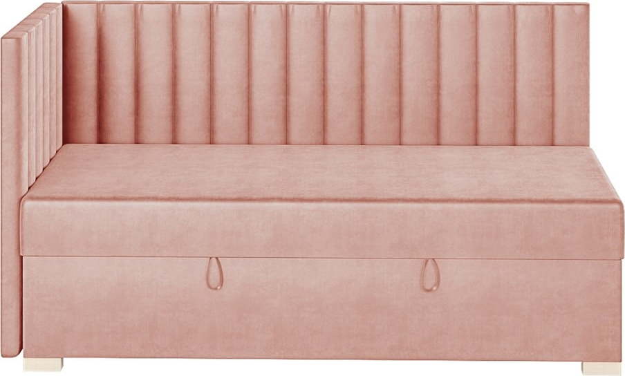 Růžová rohová dětská postel s úložným prostorem s matrací 90x200 cm Snugi – Ghado Ghado