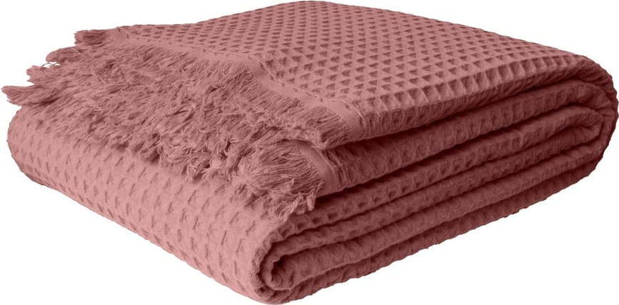 Růžový bavlněný přehoz 140x200 cm Waffle – Mijolnir Mijolnir