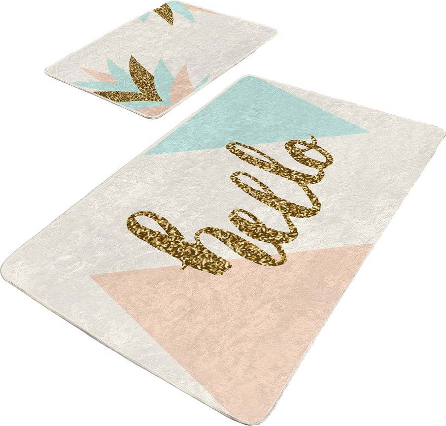 Sametové koupelnové předložky v krémové a zlaté barvě v sadě 2 ks 60x100 cm Hello – Mila Home Mila Home