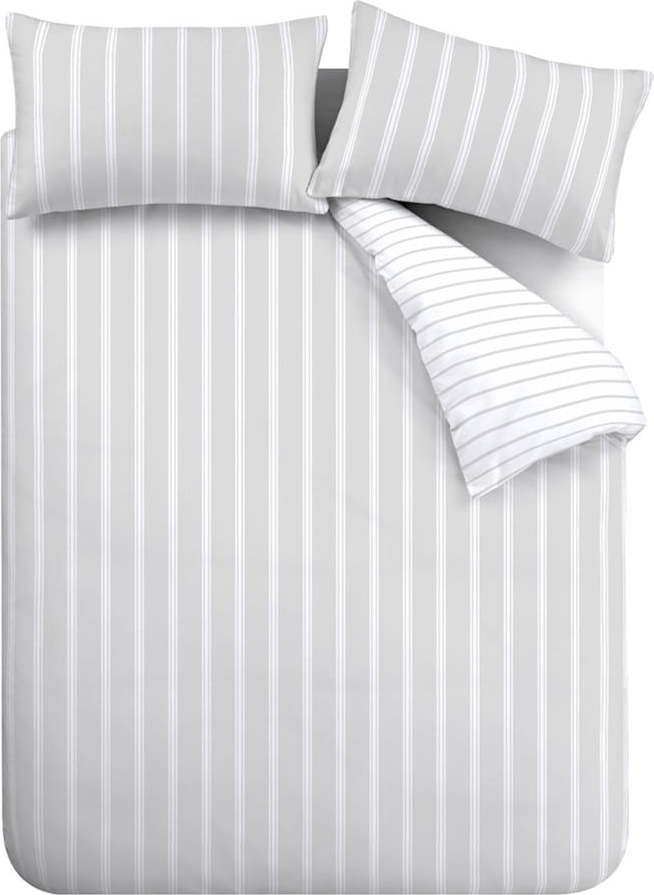 Šedé bavlněné prodloužené povlečení na dvoulůžko 230x220 cm Ashford Stripe – Bianca Bianca