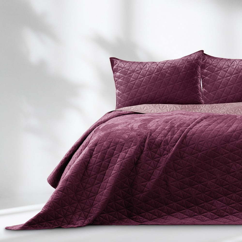 Tmavě růžový sametový prošívaný přehoz 220x240 cm Laila – AmeliaHome Restilo