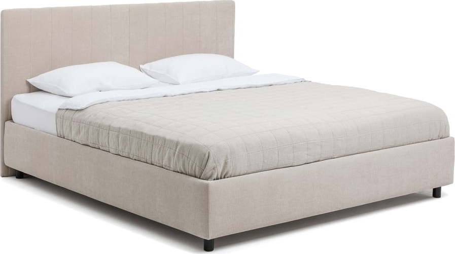 Béžová čalouněná dvoulůžková postel s úložným prostorem s matrací/s roštem 160x200 cm Myra Slim Line – Bonami Selection Bonami Selection
