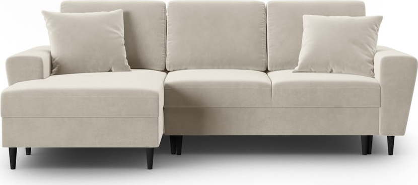 Béžová sametová rozkládací/s úložným prostorem rohová pohovka (levý roh/s lenoškou) Kyoto – Cosmopolitan Design Cosmopolitan design
