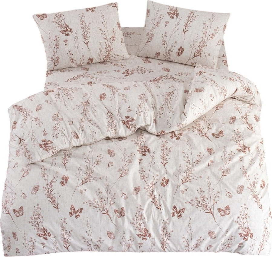 Béžové povlečení na jednolůžko/prodloužené s prostěradlem/3dílné 160x220 cm Floral Butterfly – Mila Home Mila Home