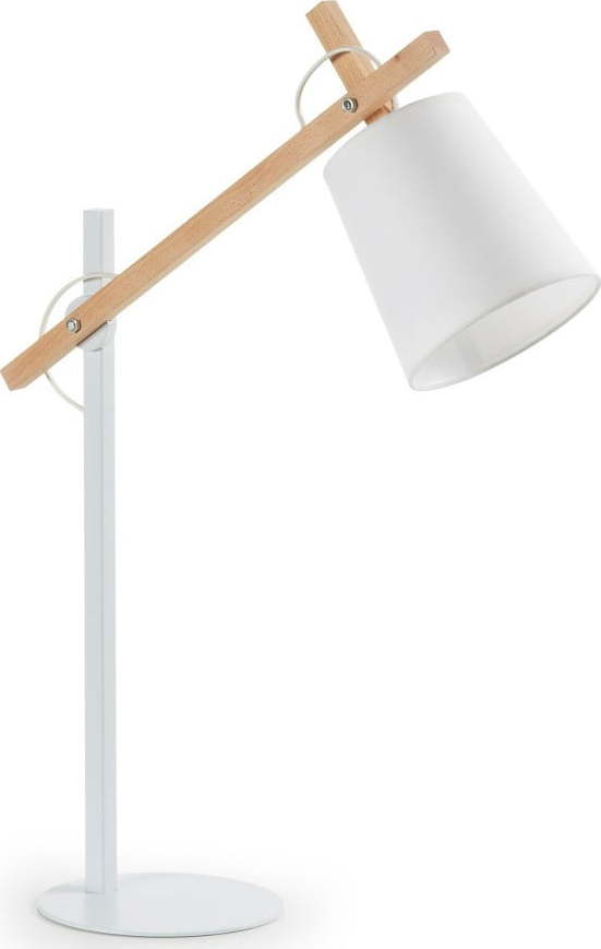 Bílá stolní lampa z masivu akácie s textilním stínidlem (výška 65 cm) Kosta – Kave Home Kave Home