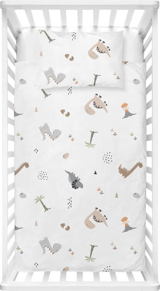 Bílé dětské povlečení do postýlky z bavlny Renforcé 100x150 cm Dinozor – Mijolnir Mijolnir