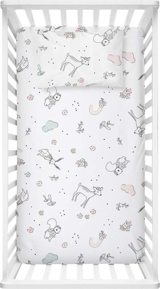 Bílé dětské prostěradlo do postýlky z bavlny Renforcé 100x150 cm Flowers – Mijolnir Mijolnir