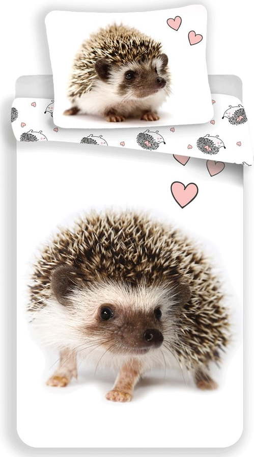 Bílo-hnědé bavlněné dětské povlečení na jednolůžko 140x200 cm Hedgehog – Jerry Fabrics Jerry Fabrics