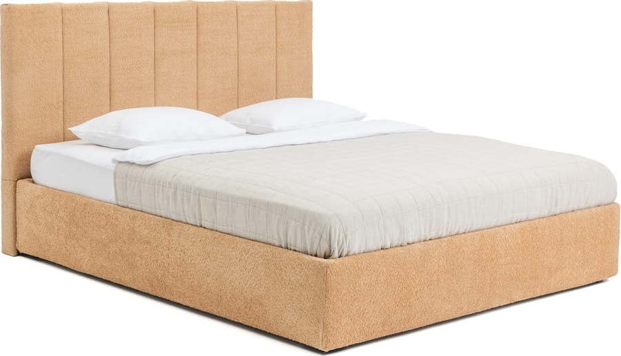 Čalouněná dvoulůžková postel s úložným prostorem s matrací/s roštem 180x200 cm v hořčicové barvě Thessa Bold Line – Bonami Selection Bonami Selection