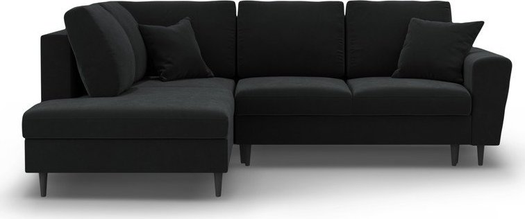 Černá sametová rozkládací/s úložným prostorem rohová pohovka (levý roh/do L) Kyoto – Cosmopolitan Design Cosmopolitan design