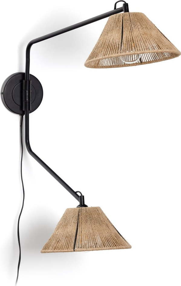 Černé/v přírodní barvě nástěnné svítidlo Pontos – Kave Home Kave Home