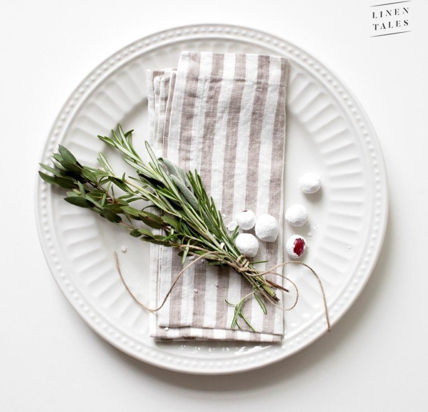 Lněné ubrousky v sadě 2 ks Natural White Stripes – Linen Tales Linen Tales