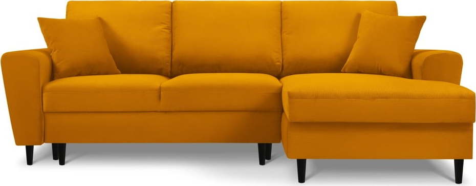 Manšestrová rozkládací/s úložným prostorem rohová pohovka v hořčicové barvě (pravý roh/s lenoškou) Kyoto – Cosmopolitan Design Cosmopolitan design