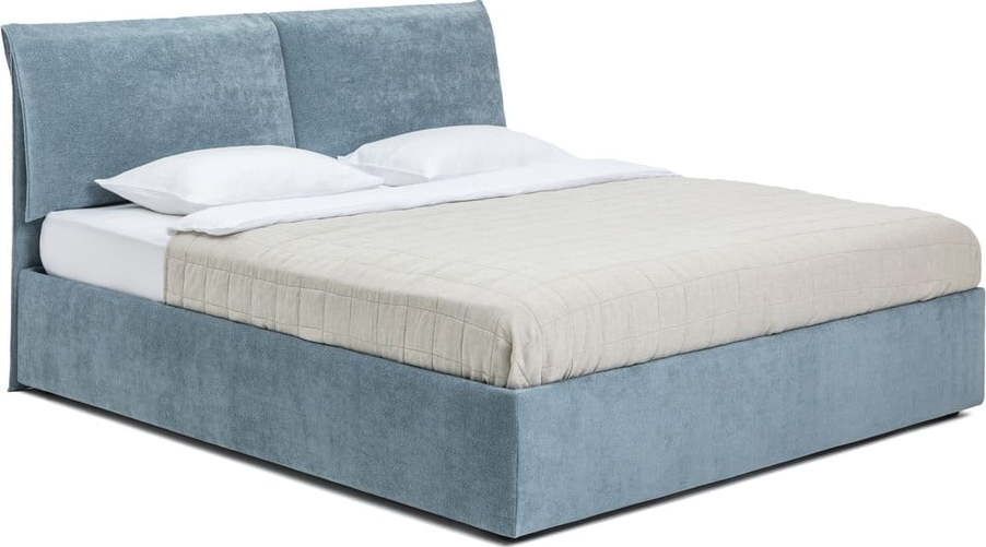 Modrá čalouněná dvoulůžková postel s úložným prostorem s matrací/s roštem 160x200 cm Thessa Pillow – Bonami Selection Bonami Selection